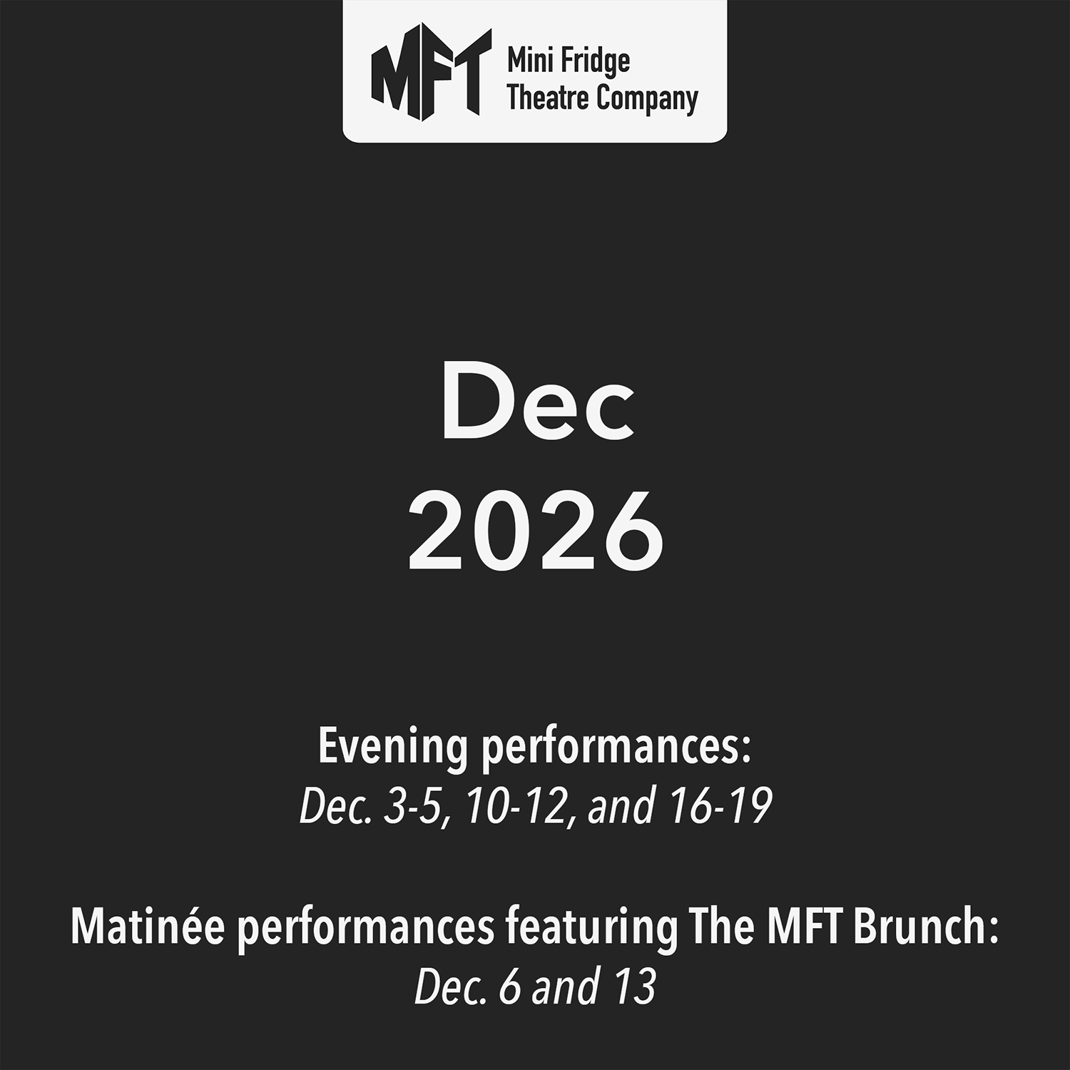 Dec 2026 Show Dates
